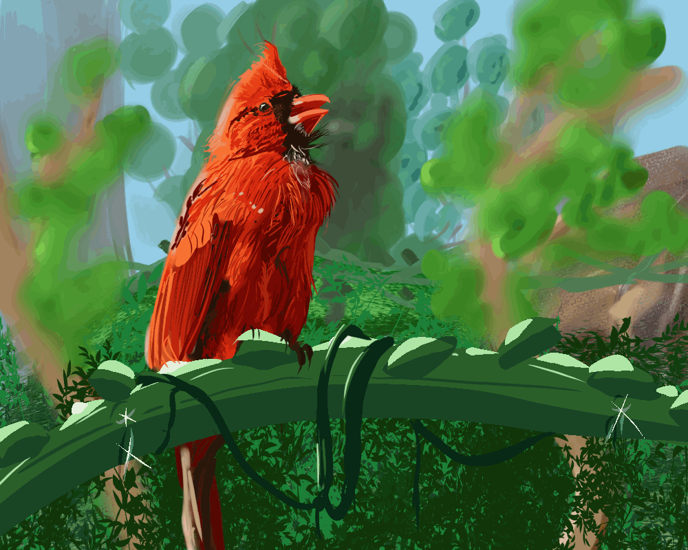The camera zooms past the Cardinal, towards a green dragon wearing a tattered jacket and scarf.
